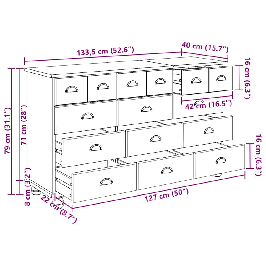 Ladekast ASKIM Wit 79 x 40 x 133,5 cm Massief grenenhout