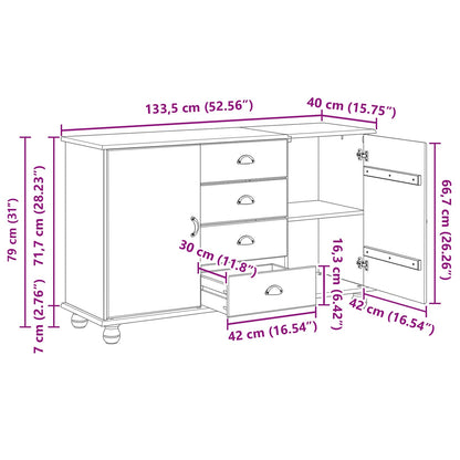 Dressoir met lade ASKIM 133,5 x 40 x 79 cm Massief grenenhout