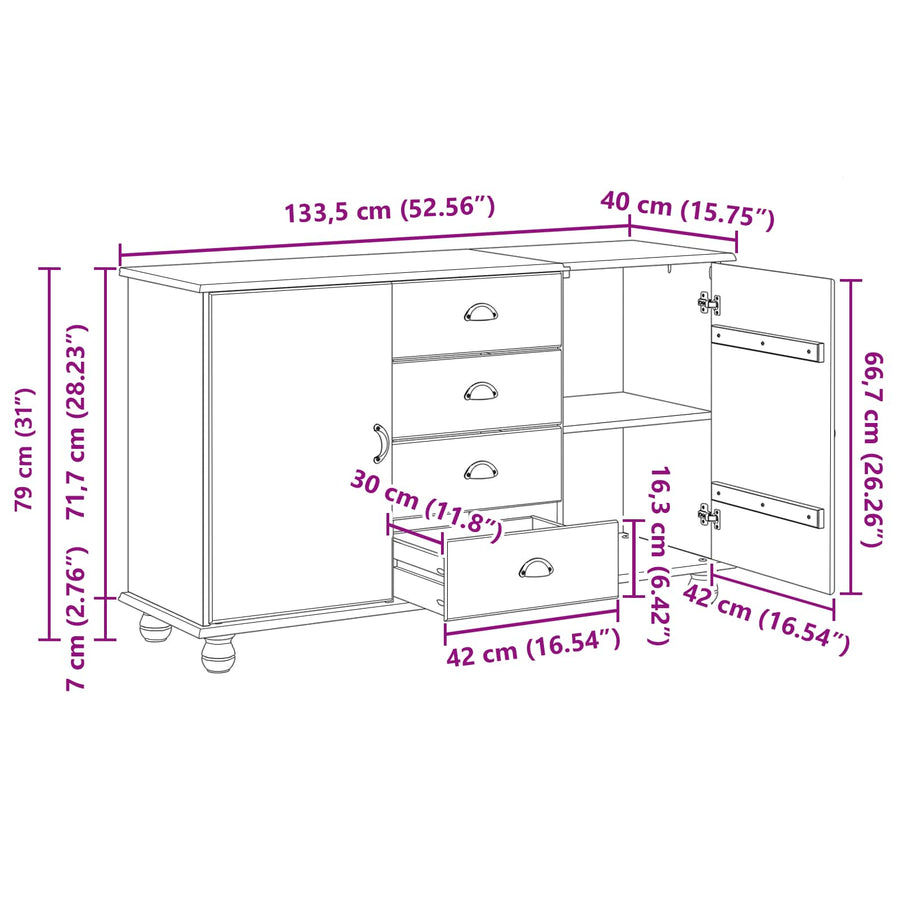 Dressoir met lade ASKIM 133,5 x 40 x 79 cm Massief grenenhout