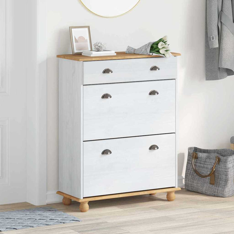 Schoenenkast ASKIM Wit 85 x 35 x 108 cm Massief grenenhout