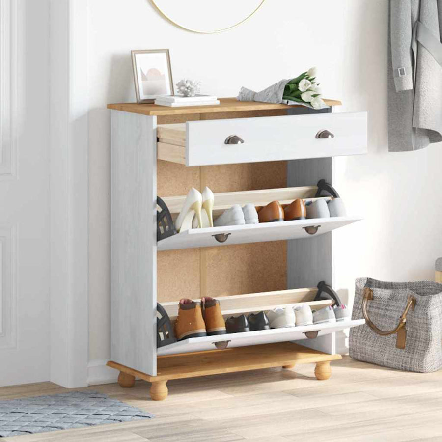 Schoenenkast ASKIM Wit 85 x 35 x 108 cm Massief grenenhout