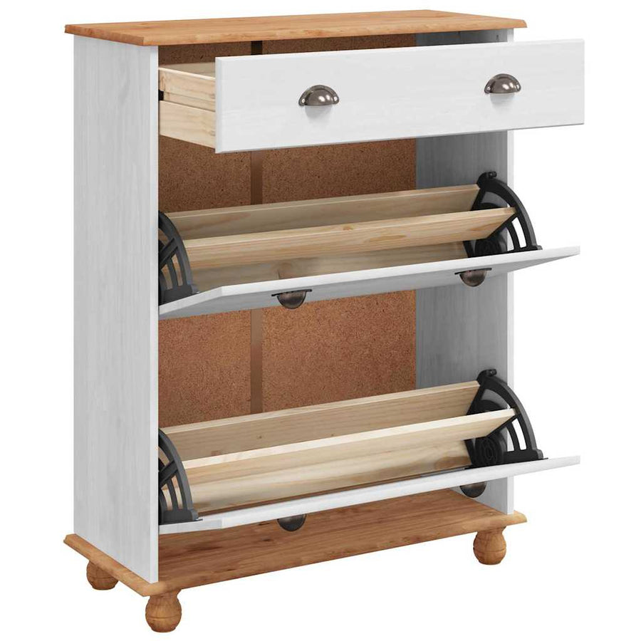 Schoenenkast ASKIM Wit 85 x 35 x 108 cm Massief grenenhout