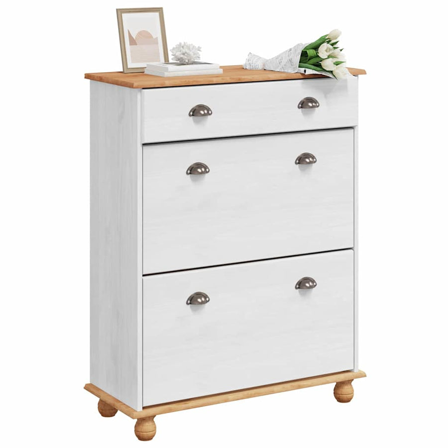 Schoenenkast ASKIM Wit 85 x 35 x 108 cm Massief grenenhout