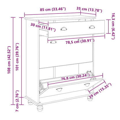 Schoenenkast ASKIM Wit 85 x 35 x 108 cm Massief grenenhout