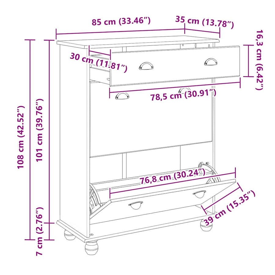 Schoenenkast ASKIM Wit 85 x 35 x 108 cm Massief grenenhout