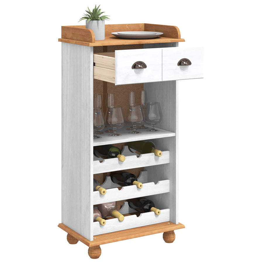 Wijnkast ASKIM Wit met Honingtopp 57 x 37 x 114 cm