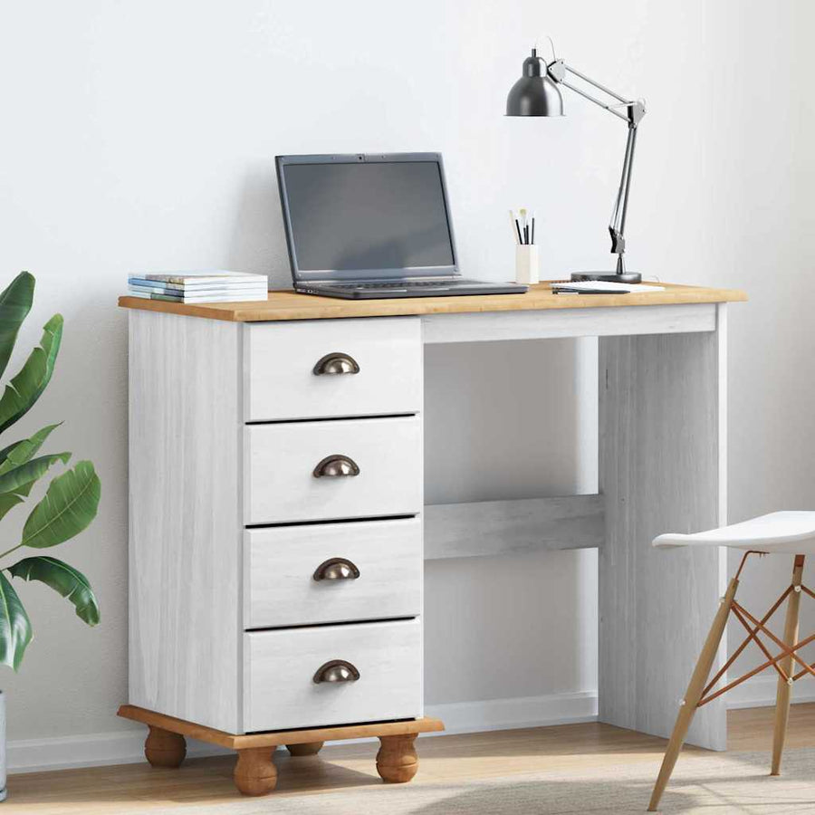 Schrijfbureau ASKIM Wit 95 x 40 x 75 cm Massief grenenhout