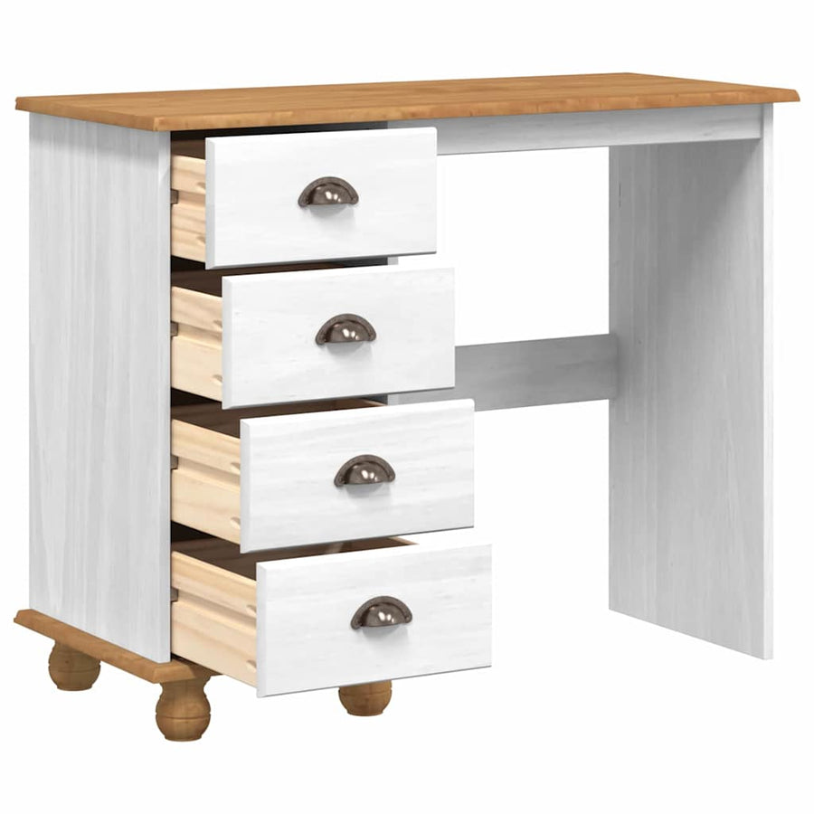 Schrijfbureau ASKIM Wit 95 x 40 x 75 cm Massief grenenhout