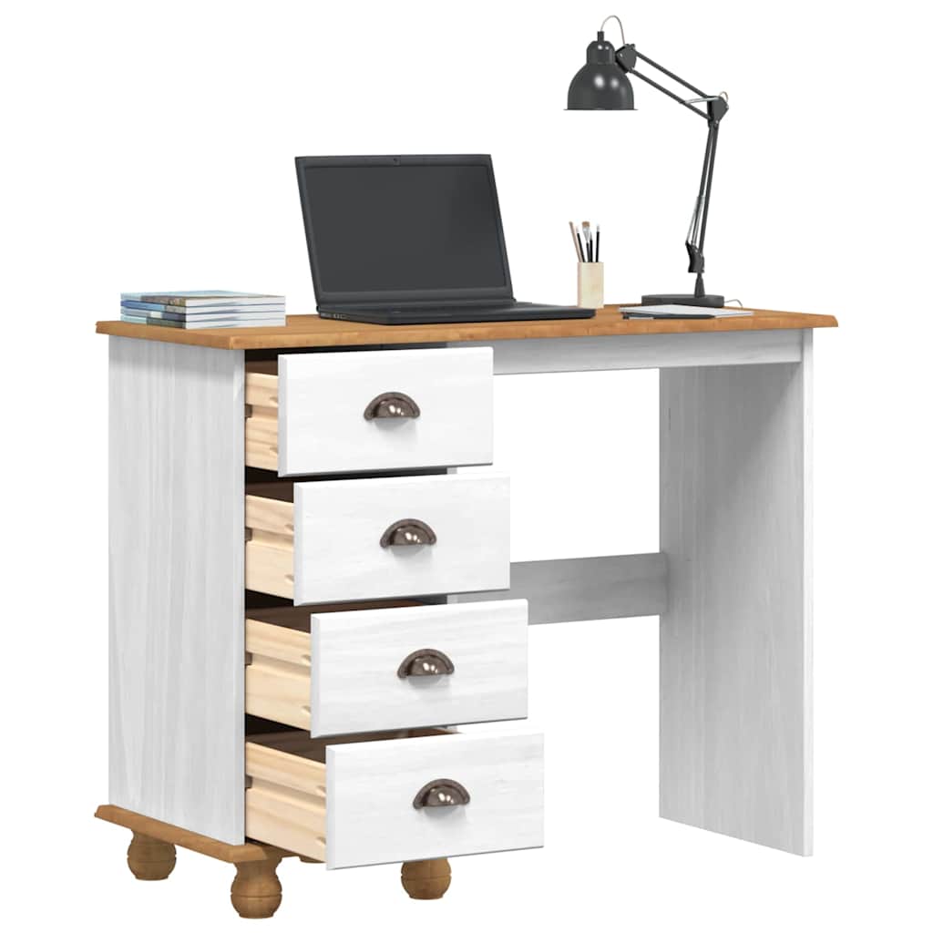 Schrijfbureau ASKIM Wit 95 x 40 x 75 cm Massief grenenhout