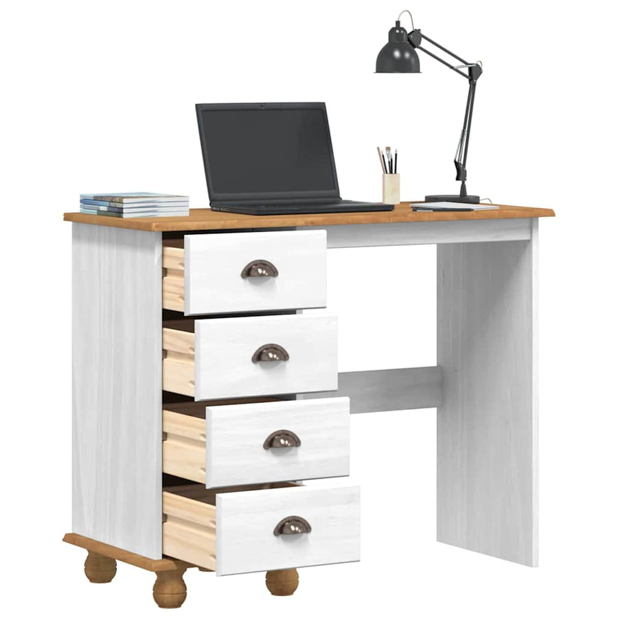 Schrijfbureau ASKIM Wit 95 x 40 x 75 cm Massief grenenhout