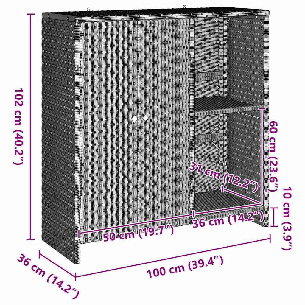 Opbergkast met opslag met de deur Lichtgrijs 100 x 36 x 102cm Rattan