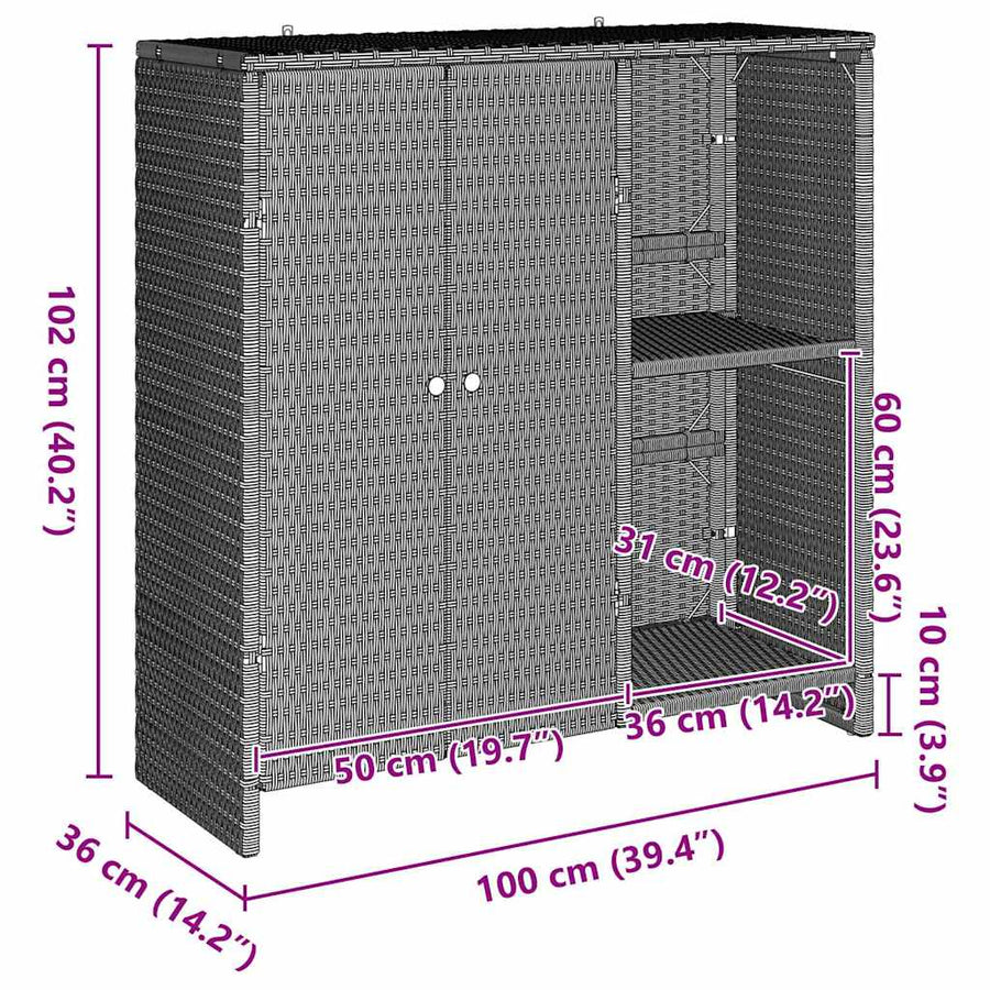 Opbergkast met opslag met de deur Lichtgrijs 100 x 36 x 102cm Rattan