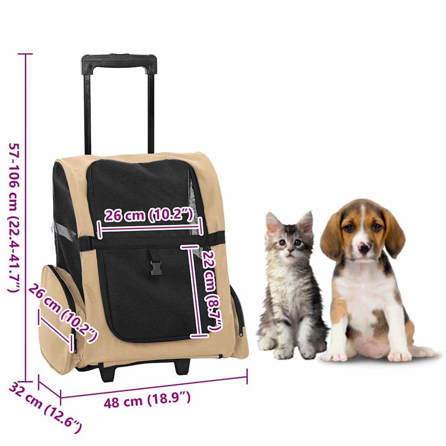 Huisdierentrolley 3-in-1 48x32x57 cm oxford stof zandkleurig