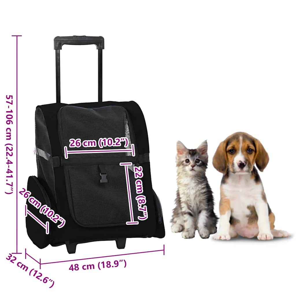 Huisdierentrolley 3-in-1 48x32x57 cm oxford stof zwart