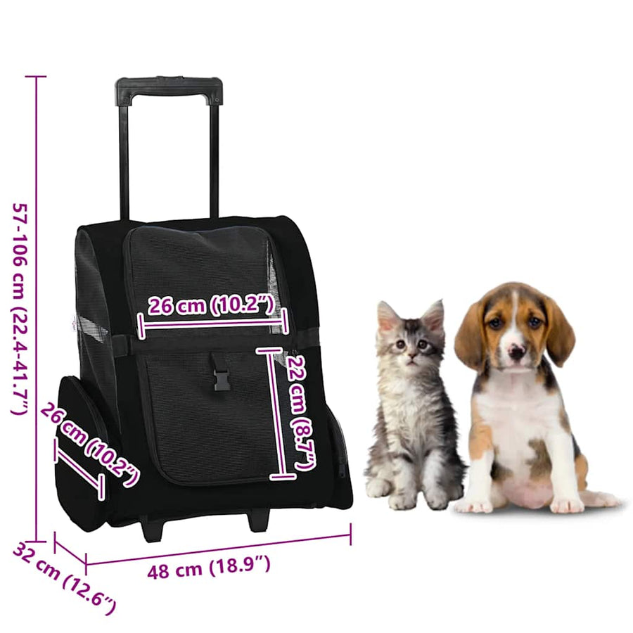 Huisdierentrolley 3-in-1 48x32x57 cm oxford stof zwart