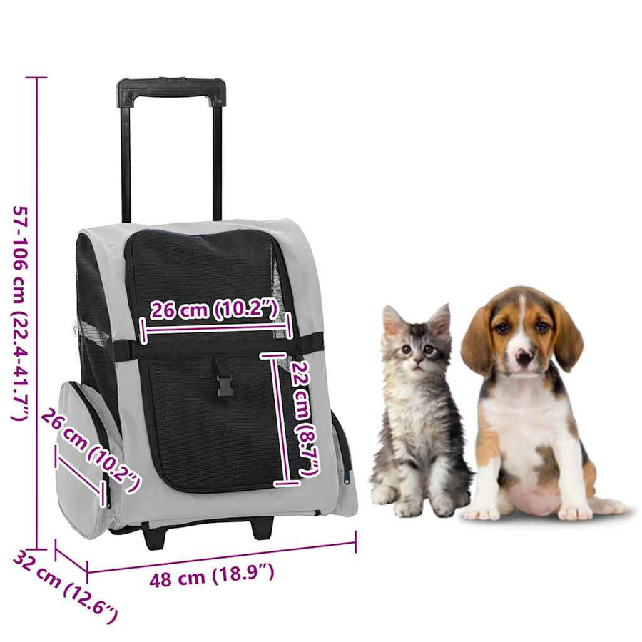 Huisdierentrolley 3-in-1 48x32x57 cm oxford stof grijs