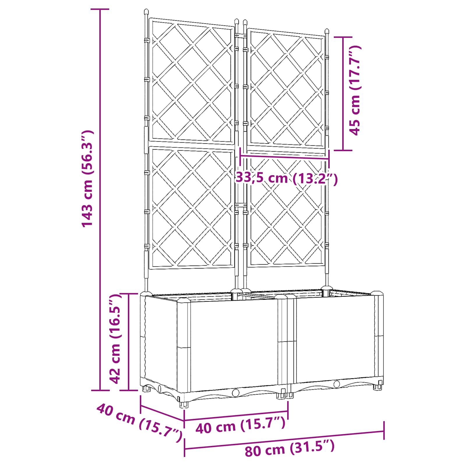 Plantenbak 2 st Bruin 80 x 40 x 143 cm PP