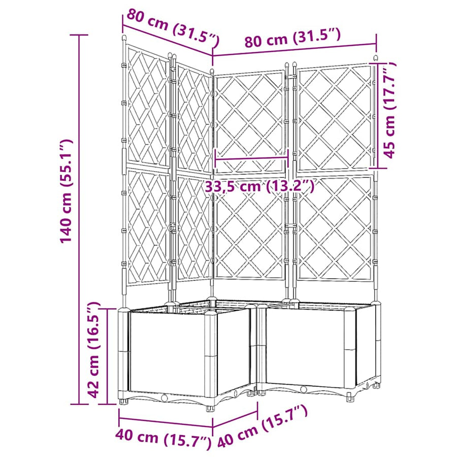 Plantenbak 3 st Bruin 80 x 80 x 143 cm PP