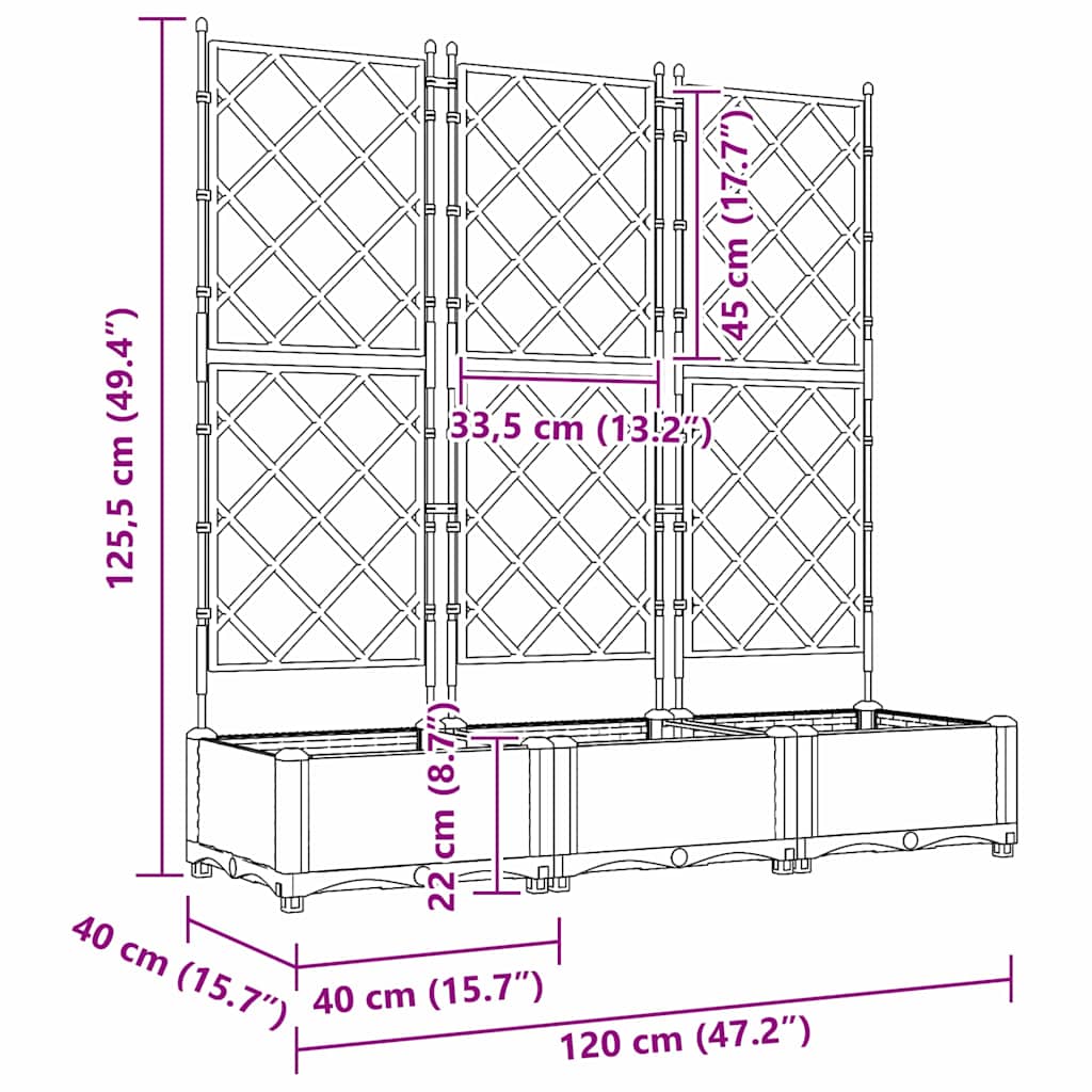Tuin Bloempot 3 pcs Zwart 120 x 40 x 125,5 cm Staal