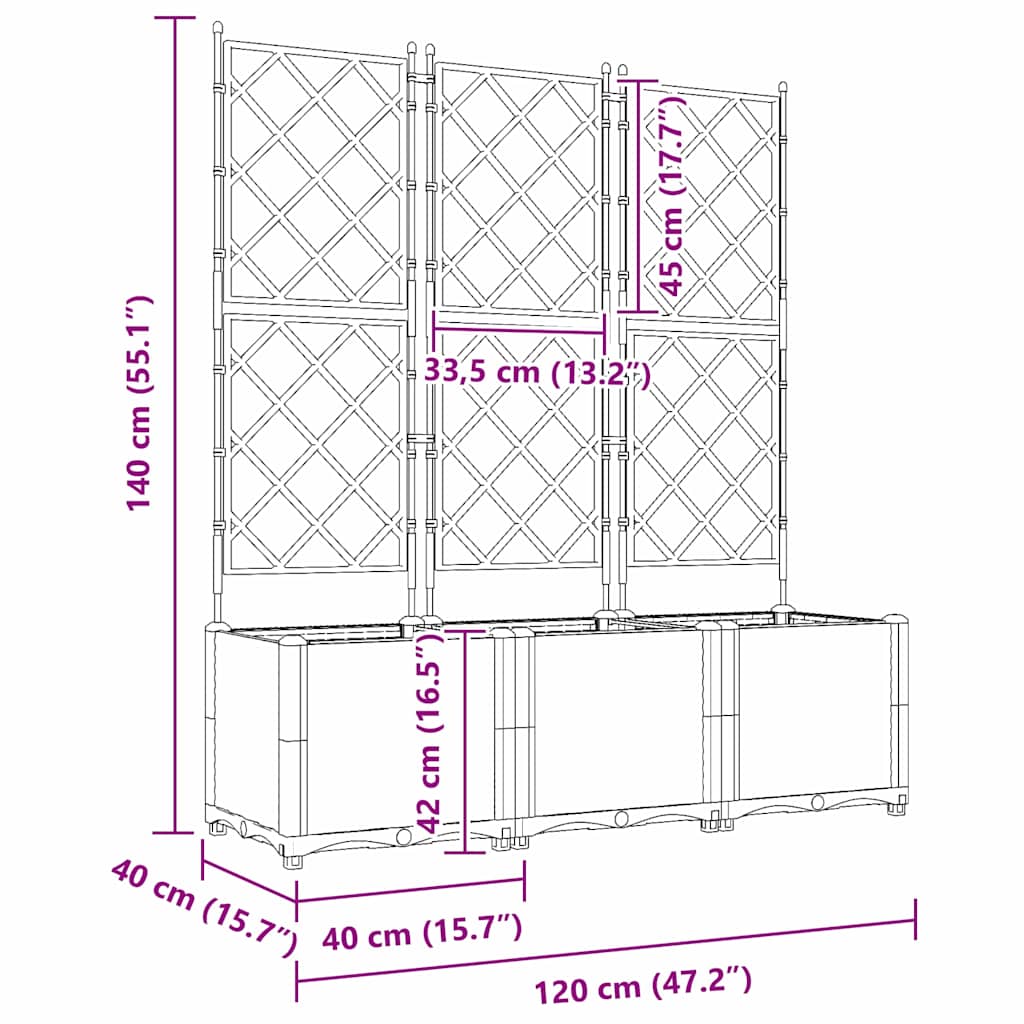 Tuin Bloempot 3 pcs Zwart 120 x 40 x 143 cm Staal