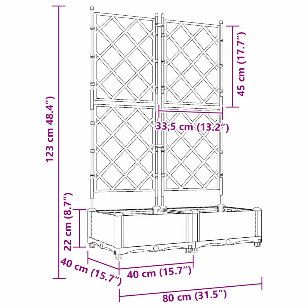 Tuin Bloempot 2 pcs Licht Grijs 80 x 40 x 125,5 cm Staal