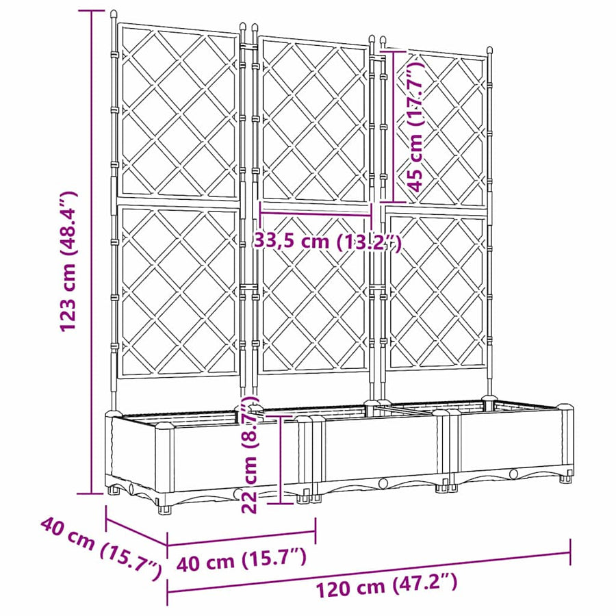 Tuin Bloempot 3 pcs Licht Grijs 120 x 40 x 125,5 cm Staal