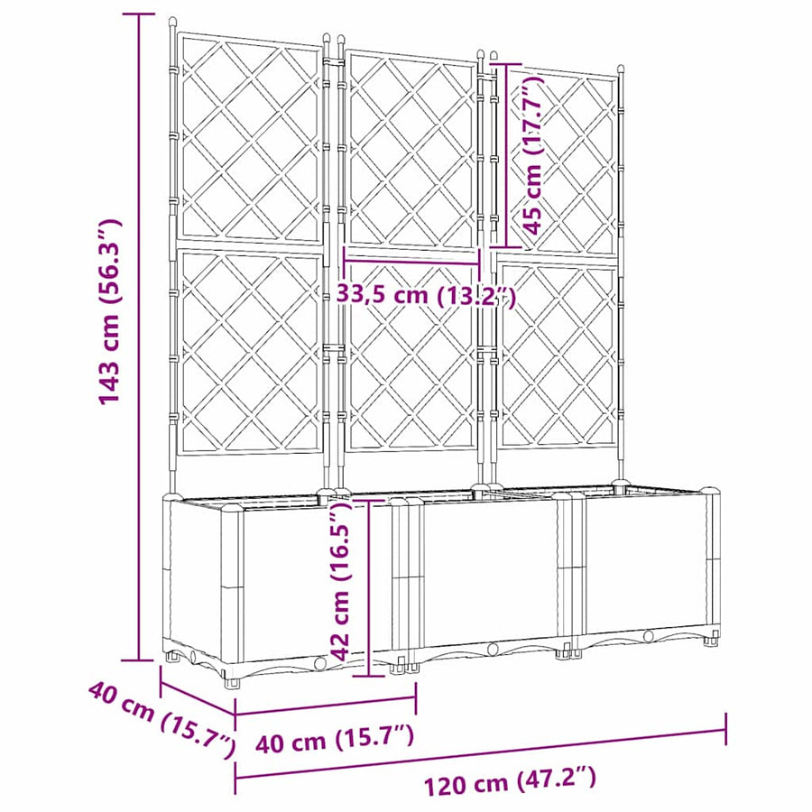 Tuin Bloempot 3 pcs Wit 120 x 40 x 143 cm Staal
