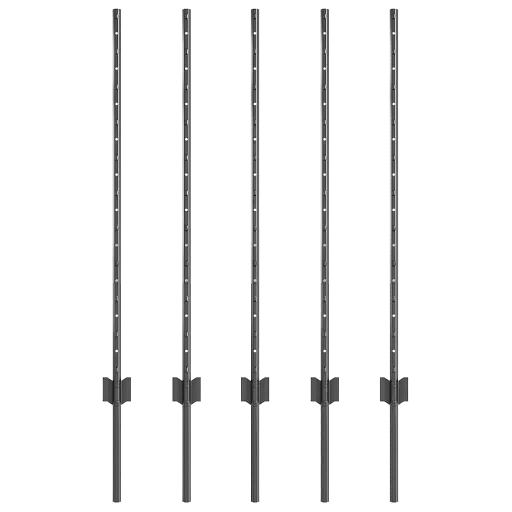 Afrasteringspaal 5 pcs Grijs 100 cm Staal