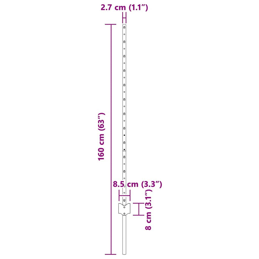 Hekpalen 22 Pcs Grijs 120 Cm Staal