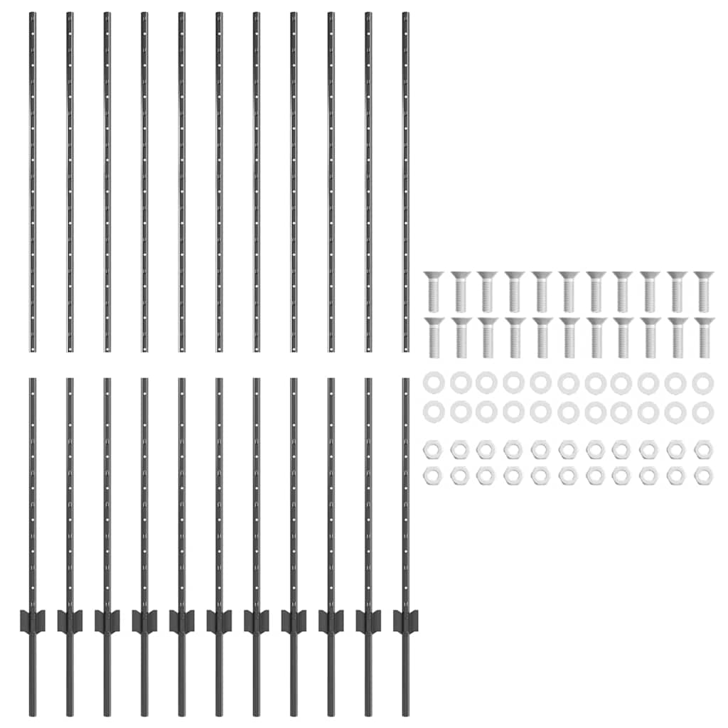 Hekpalen 22 Pcs Grijs 150 Cm Staal