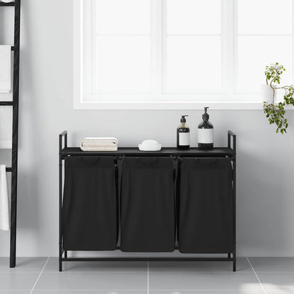 Wasmand 3 vakken met plank zwart eikenkleurig