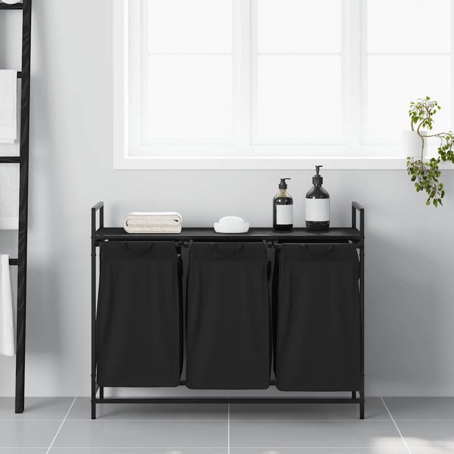Wasmand 3 vakken met plank zwart eikenkleurig