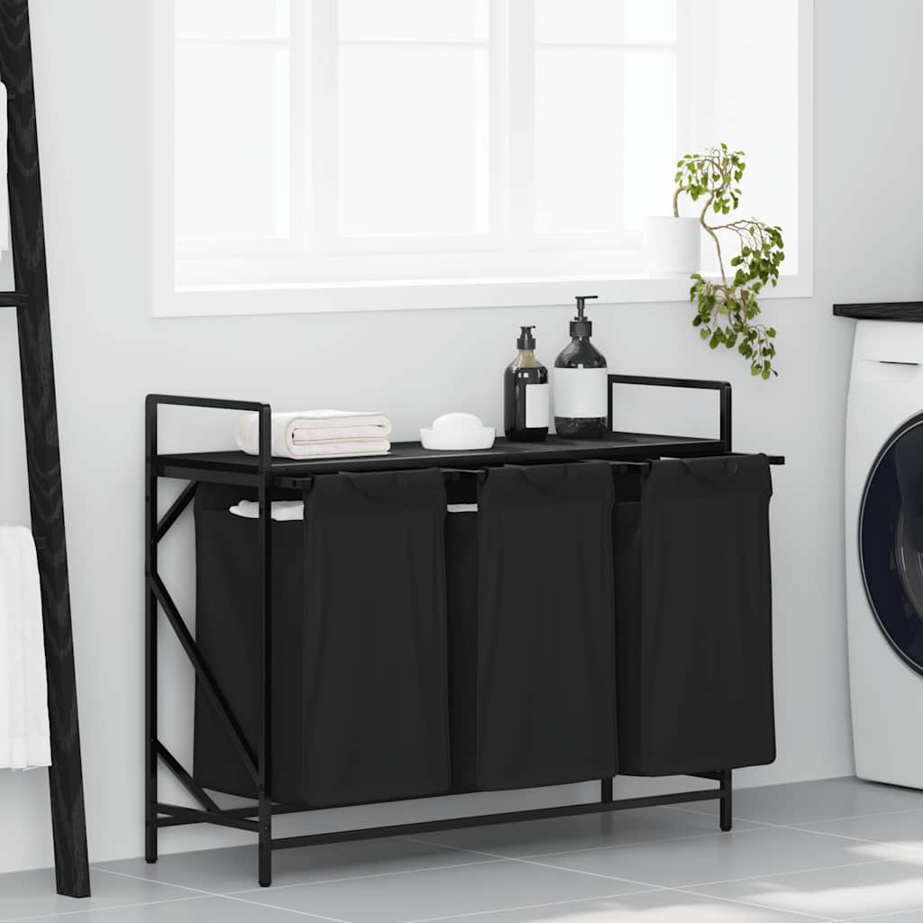 Wasmand 3 vakken met plank zwart eikenkleurig