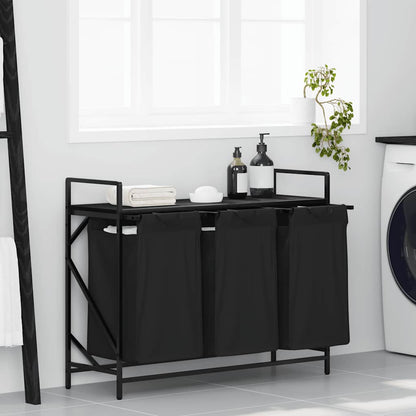 Wasmand 3 vakken met plank zwart eikenkleurig
