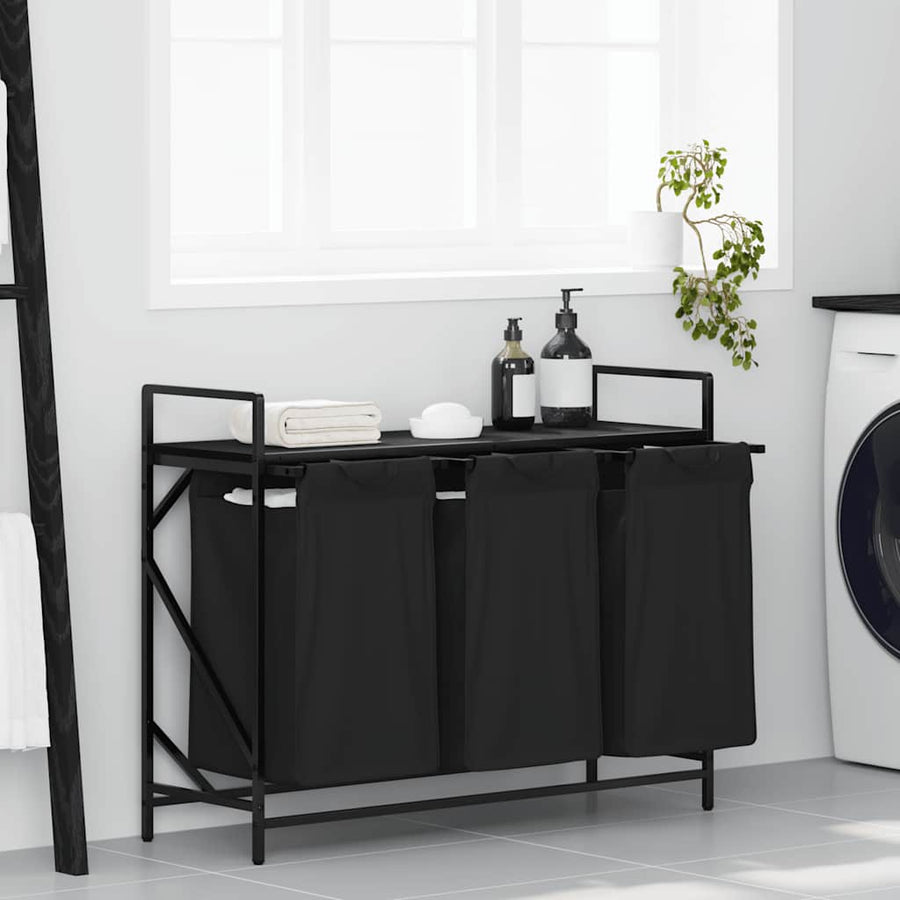 Wasmand 3 vakken met plank zwart eikenkleurig