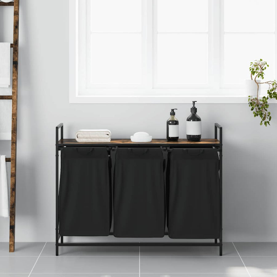 Wasmand 3 vakken met plank gerookt eikenkleurig