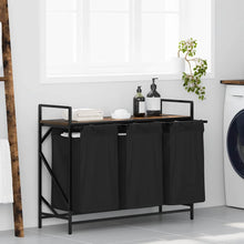 Wasmand 3 vakken met plank gerookt eikenkleurig