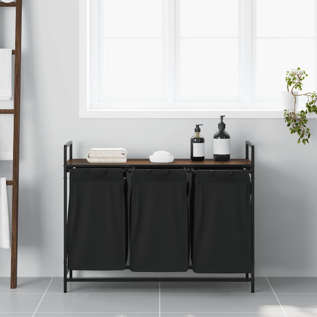 Wasmand 3 vakken met plank bruin eikenkleurig