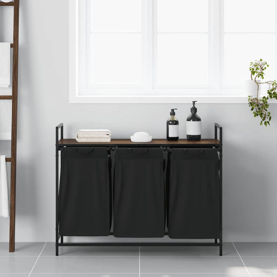Wasmand 3 vakken met plank bruin eikenkleurig