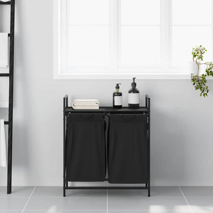 Wasmand 2 vakken met plank zwart eikenkleurig