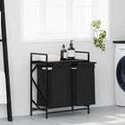 Laundry basket with 2 compartments and shelf, black oak-coloured