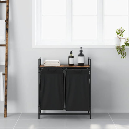Wasmand 2 vakken met plank gerookt eikenkleurig