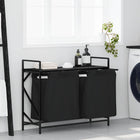 Laundry basket with 2 compartments and shelf, black oak-coloured