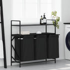 Laundry basket with 3 compartments and shelves, black oak-coloured