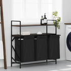 Laundry basket with 3 compartments and shelves, brown oak effect