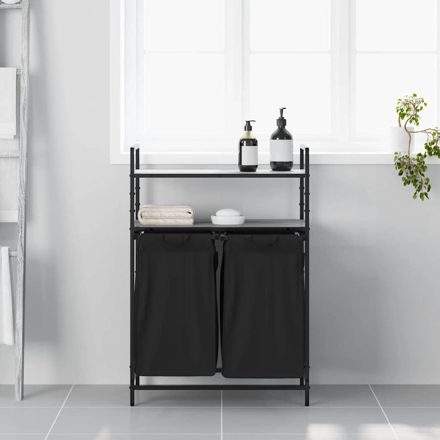 Wasmand 2 vakken met planken grijs sonoma eiken
