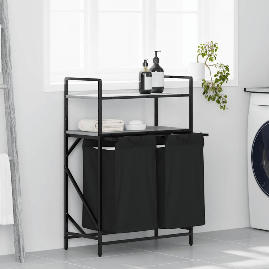 Wasmand 2 vakken met planken grijs sonoma eiken