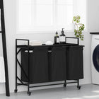 Laundry basket with 3 compartments and shelves, black oak-coloured