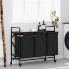 Laundry hamper 3 compartments with shelves smoked oak look