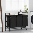 Laundry basket with 3 compartments and shelves, brown oak effect